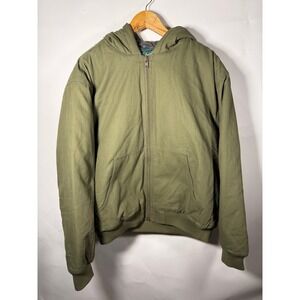 Woolrich Men's Green Canvas Hooded Lined Bomber Jacket Large Workwear